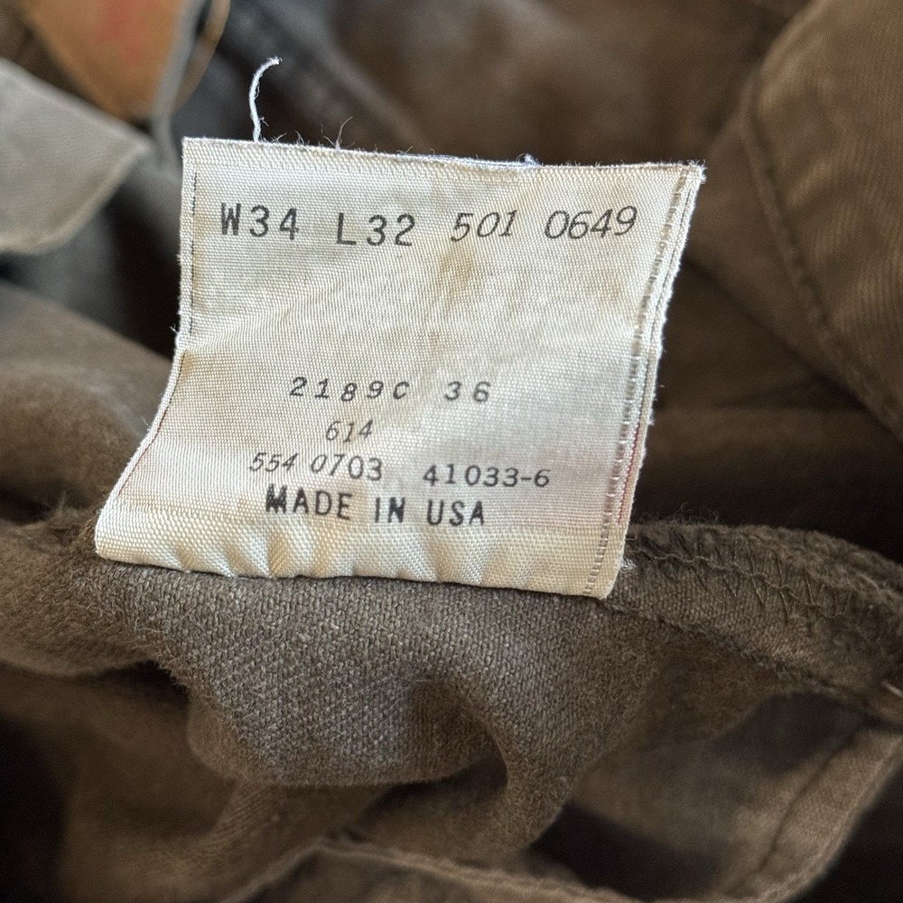 Vintage Levis 501xx Jeans Mens 34x32 Made in USA Olive Green Denim Military - Picture 7 of 15